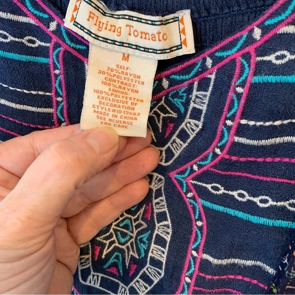 Flying Tomato blue embroidered spaghetti strap sundress Rayon/Poly blend. Size M - Picture 3 of 9